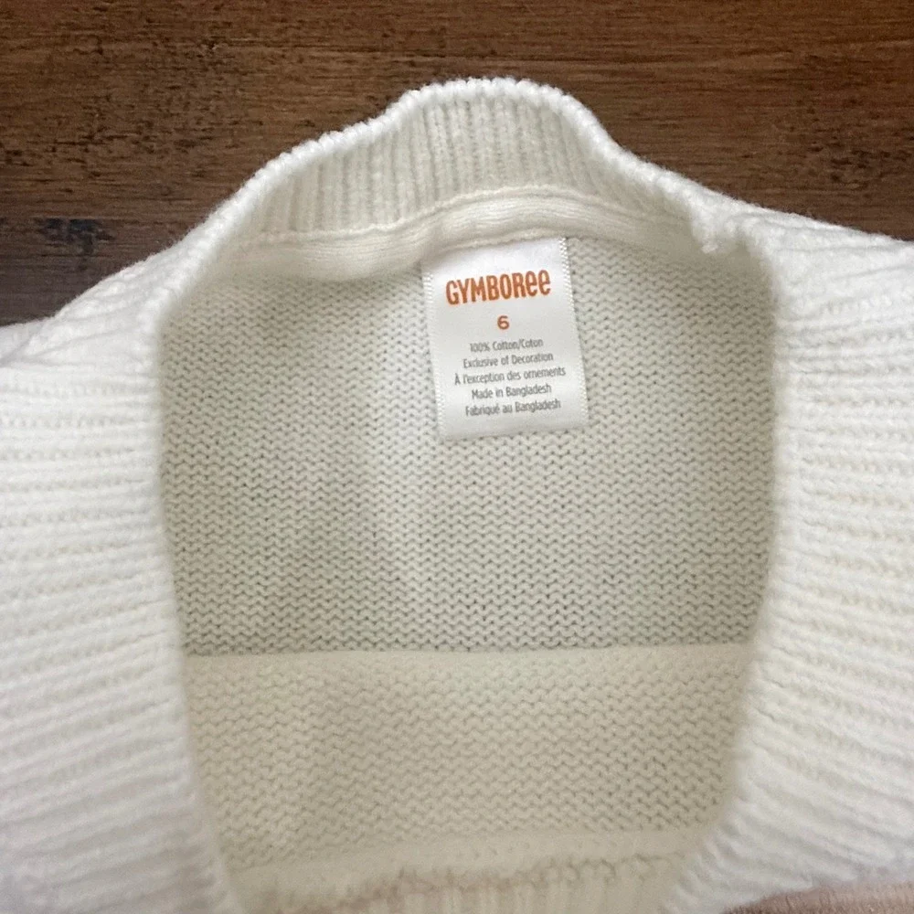 Gymboree Kids Cream White Bunny Rabbit Bow Tie Cotton Knit Sweater Size 6